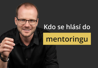 Portrait of a man wearing glasses with a friendly smile, beside text inviting people to apply for mentoring.
